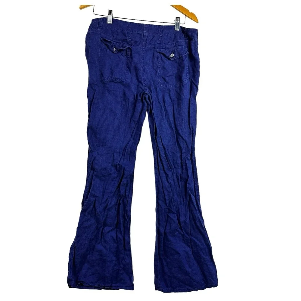London Jean Womens Blue 100% Linen Wide Leg‎ Pants Sz 12 Coastal Summer Trousers